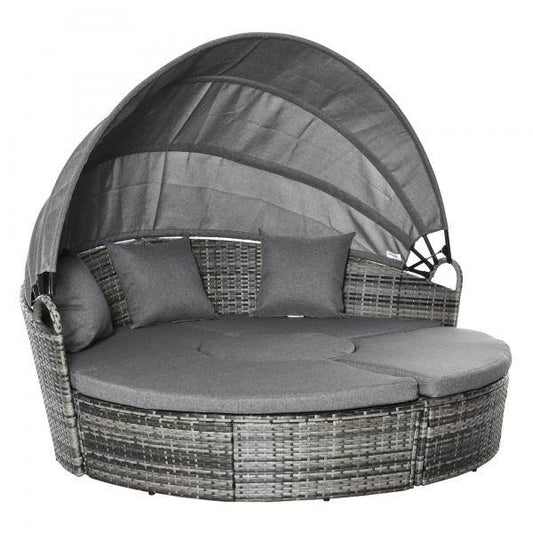 5-tlg. Rattan Sonneninsel Loungegruppe mit Sonnendach grau - Palo24