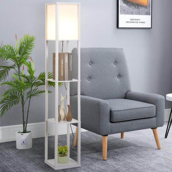 Stehleuchte Beleuchtung mit 3 Regalen E27 bis 40W E1-MDF Weiss - Palo24