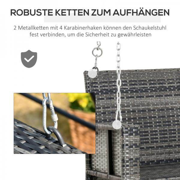 Hängebank 2-Sitzer Rattan Gartenschaukel mit Sitzkissen Hängeschaukel Schaukelbank Grau - Palo24