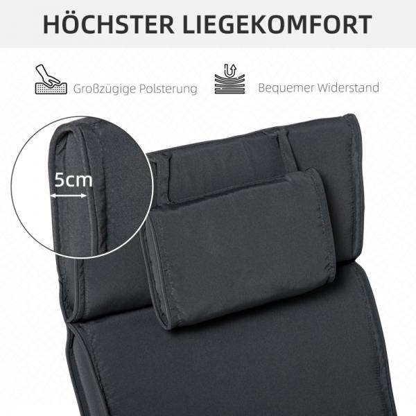 Liegenauflage Liegenpolster Gartenliege mit Kopfkissen abnehmbar Bezug Grau 198 x 53 x 5 cm - Palo24