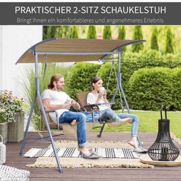 Hollywoodschaukel Gartenschaukel mit Sonnendach 2-Sitzer Beige - Palo24