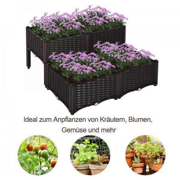 Hochbeet, 4-teiliger Pflanzkasten mit Abflusslöchern, Blumenkasten - Palo24