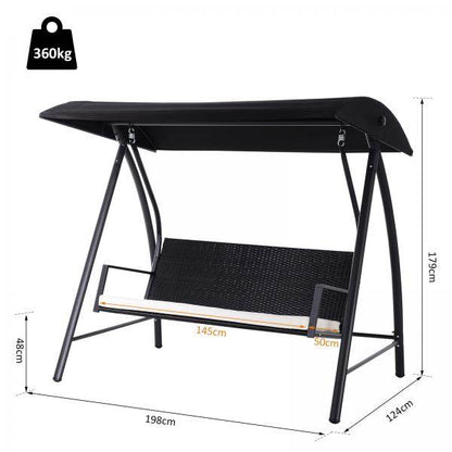 Hollywoodschaukel 3-Sitzer mit Dach Polyrattan Schwarz - Palo24