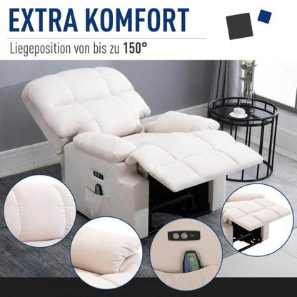 Massagesessel mit Wärmefunktion Aufstehhilfe Flanell Beige - Palo24