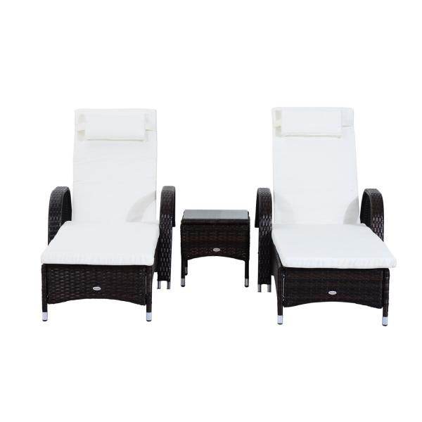 Sonnenliege Tisch 3er Set Gartenmöbel Polyrattan Braun - Palo24