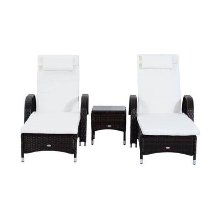 Sonnenliege Tisch 3er Set Gartenmöbel Polyrattan Braun - Palo24