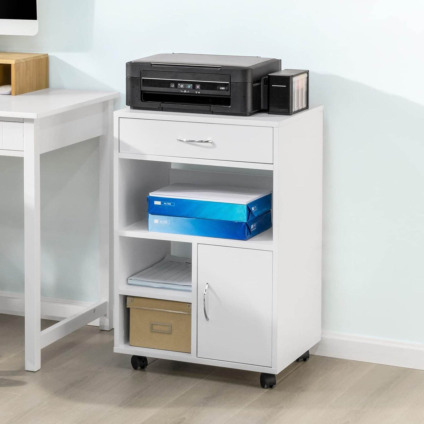 Druckertisch mit Schublade | Beistelltisch | Couchtisch Weiss FBT106-W - Palo24