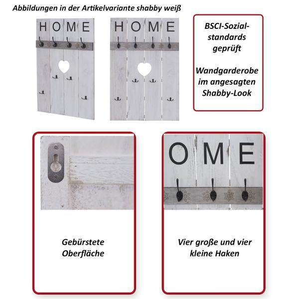 Wandgarderobe Garderobenpaneel Shabby-Look Vintage, 8 Haken 91x60cm ~ weiss, shabby - Palo24