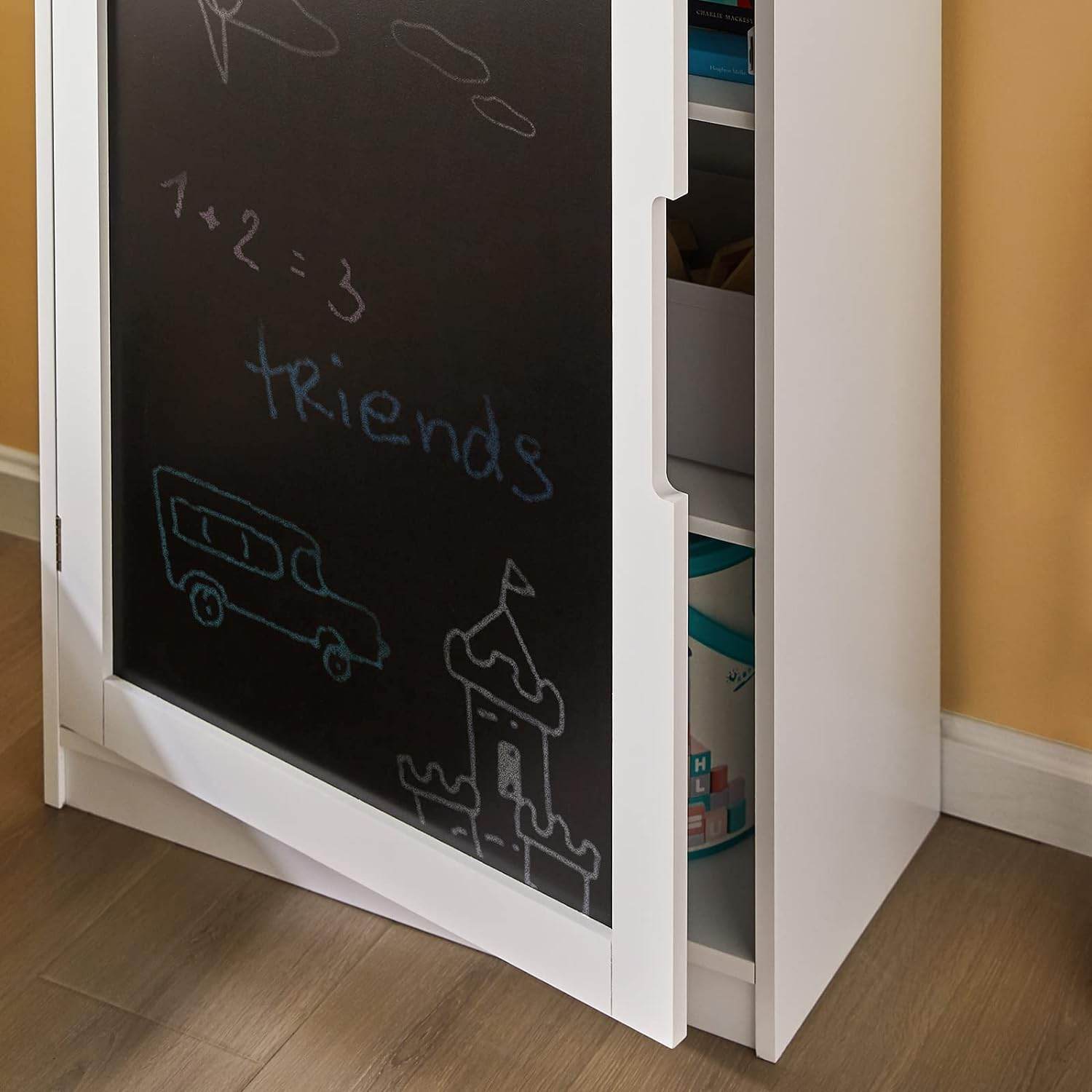 Kinderregal mit Tafel | Aufbewahrungsschrank | Kinderzimmer | KMB43-W - Palo24