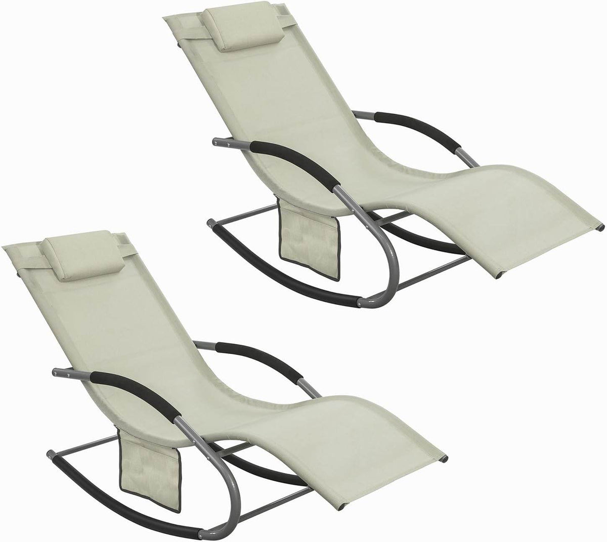 2-er Set Gartenliege | Sonnenliege mit Tasche | Liegestuhl Beige | OGS28-MIx2 - Palo24