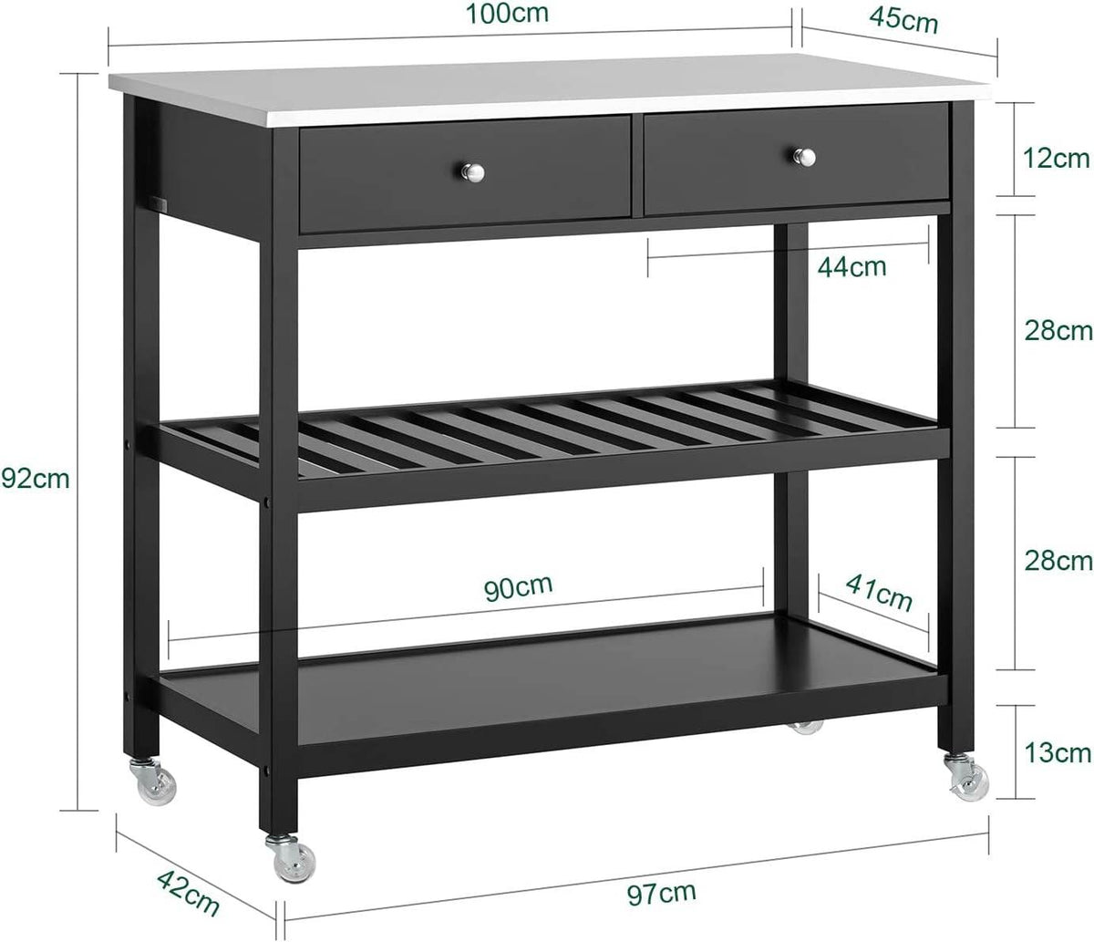Küchenwagen mit Edelstahlplatte | Sideboard | Servierwagen Schwarz | FKW47-SCH - Palo24