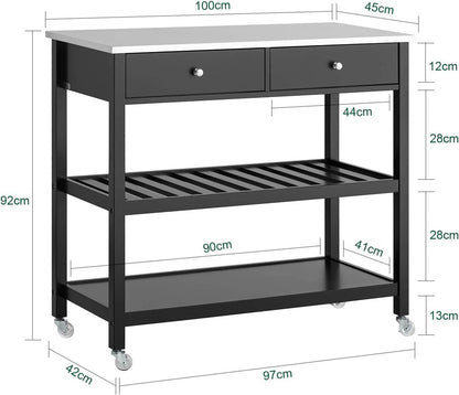 Küchenwagen mit Edelstahlplatte | Sideboard | Servierwagen Schwarz | FKW47-SCH - Palo24