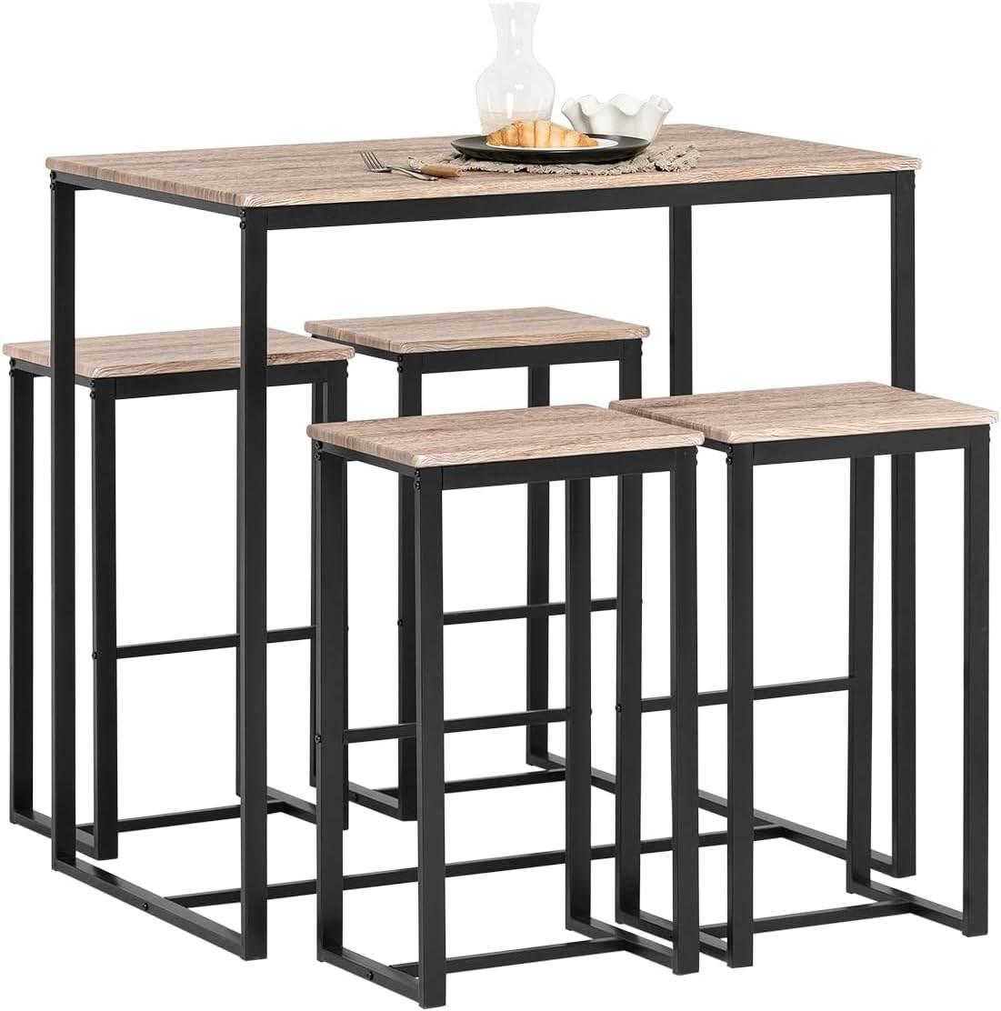 Bartisch mit 4 Hockern | Bartisch set | Stehtisch | 5-teilig | OGT15-N - Palo24