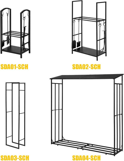 Kaminholzregal mit 4-teilig Kaminbesteck | Brennholzregal | Kaminholzständer | SDA01-SCH - Palo24