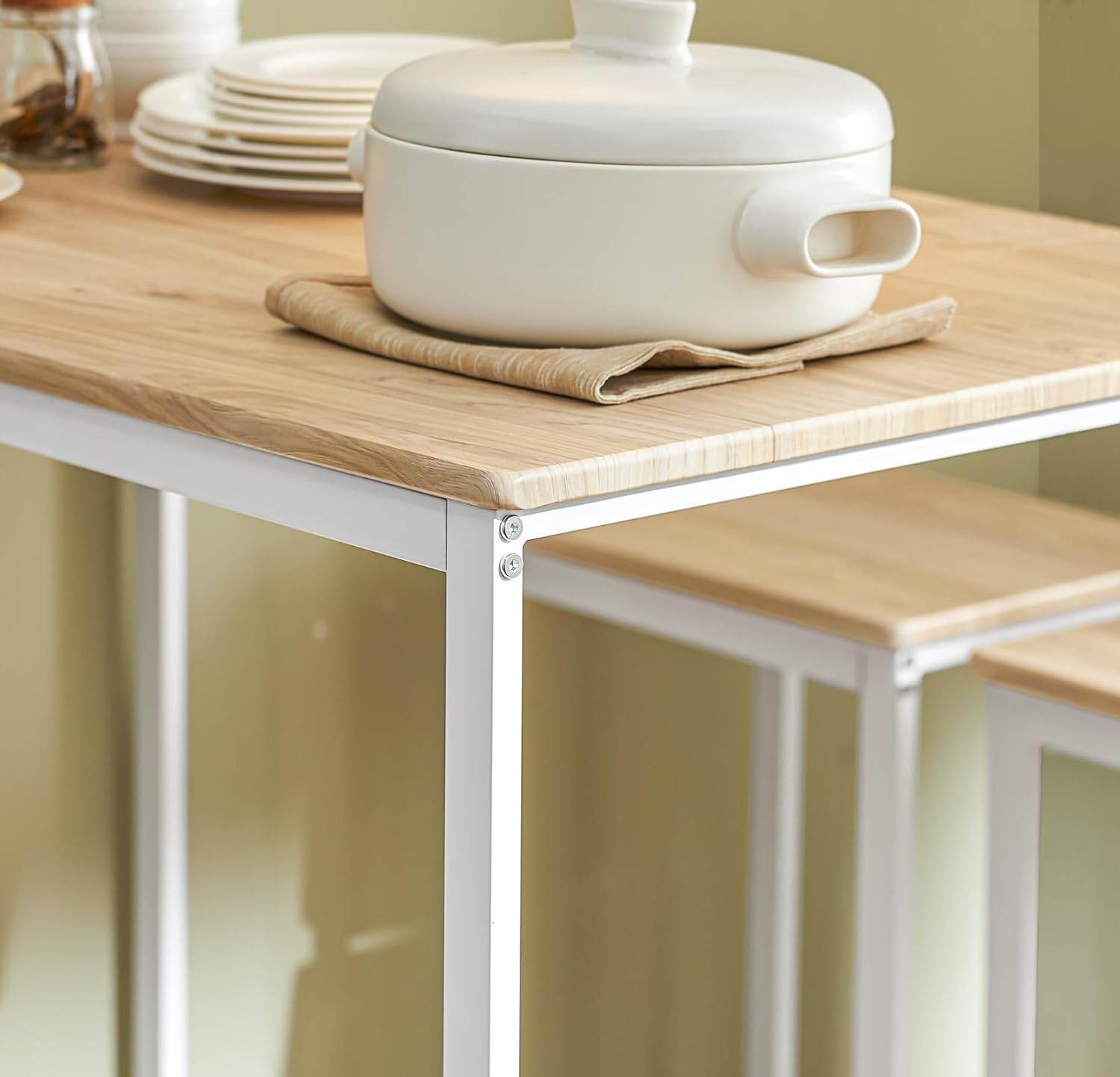 Bartisch mit 4 Hockern | Bartisch set | Stehtisch | 5-teilig | weiß-natur | OGT15-WN - Palo24