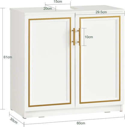 Waschbeckenunterschrank | Badschrank | Waschtisch | Weiß+Gold | BZR86-W - Palo24