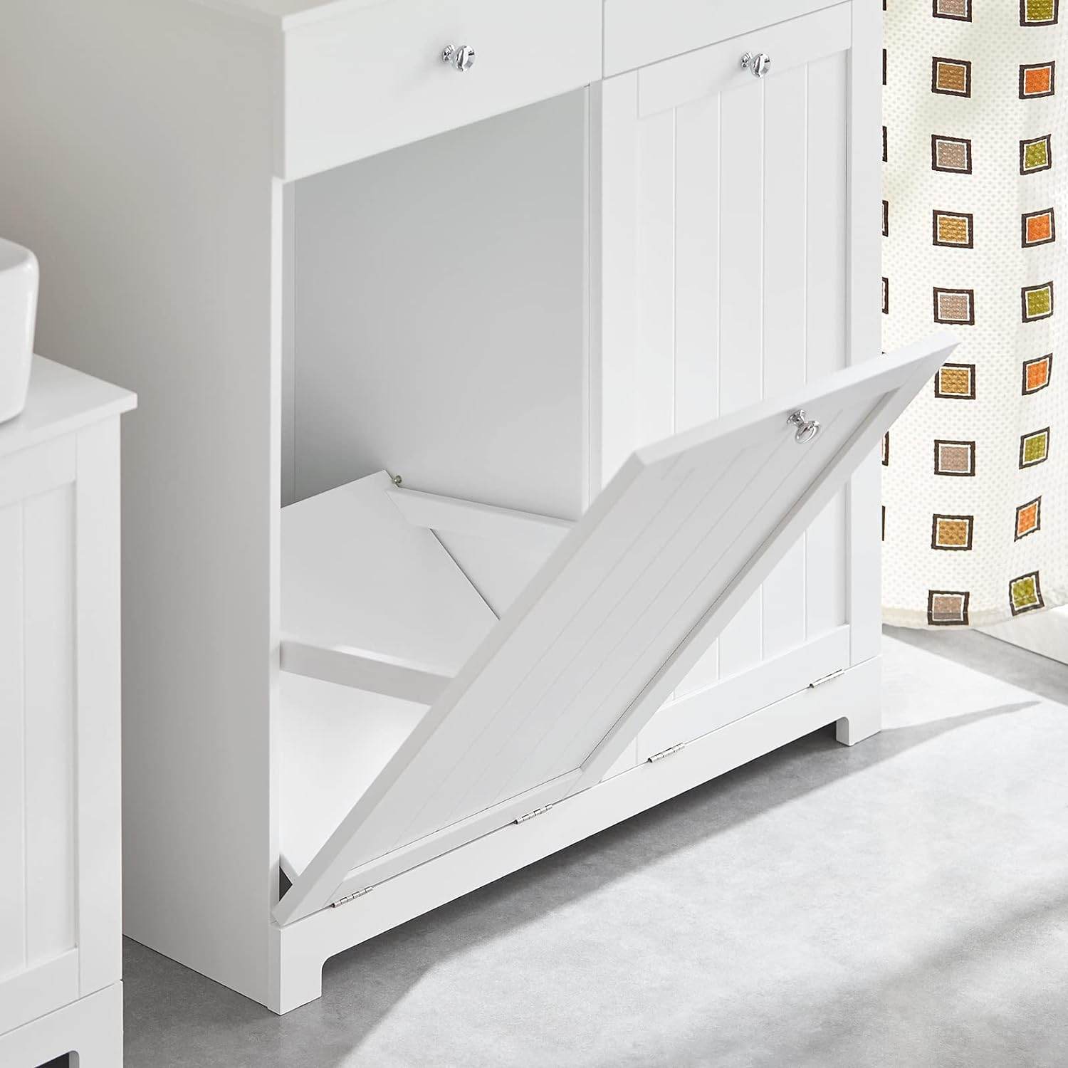 Wäscheschrank mit 2 Wäschesäcke | Wäschesammler | Wäschekorb Weiss BZR33-W - Palo24