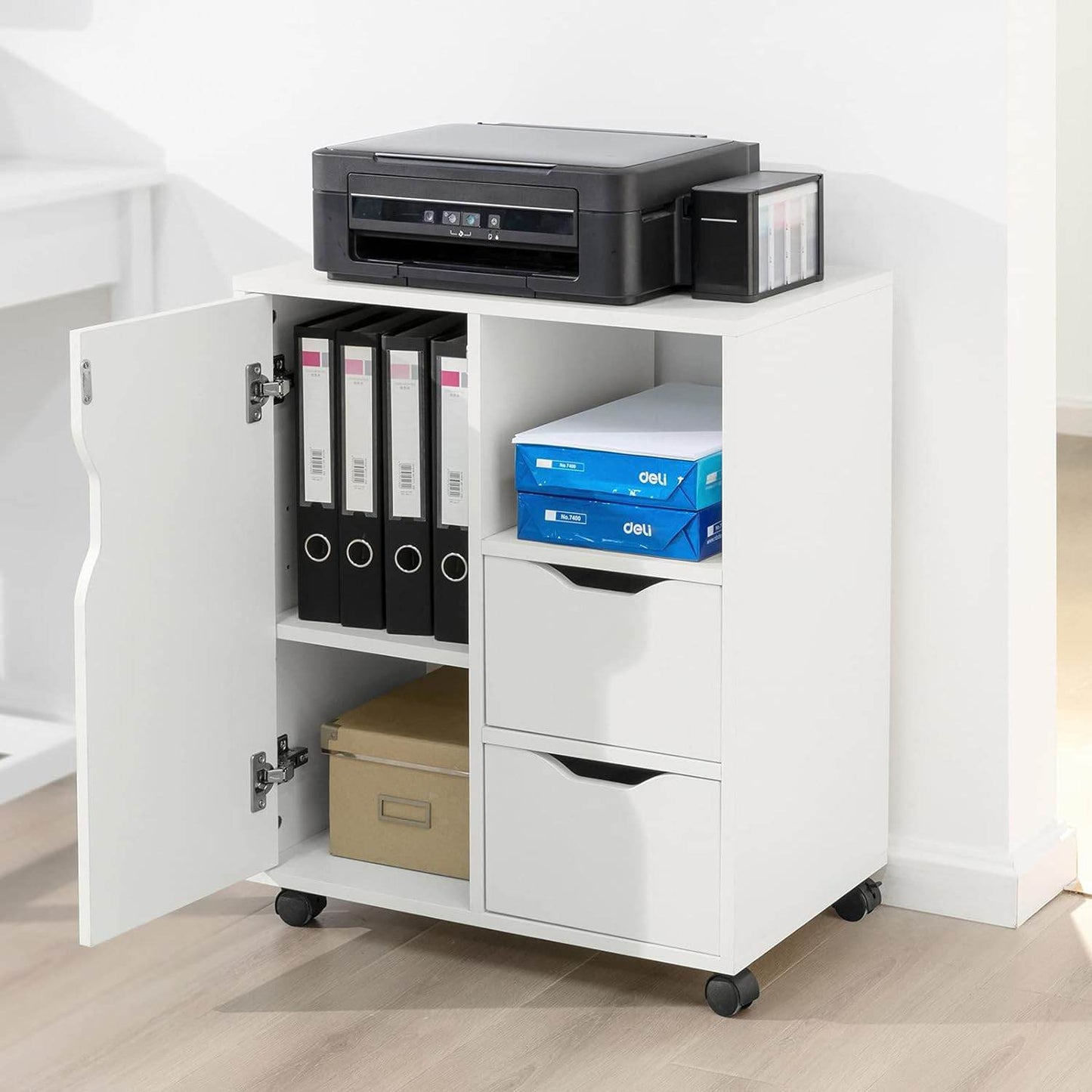 Druckertisch mit Schublade | Beistelltisch | Couchtisch Weiss FBT105-W - Palo24
