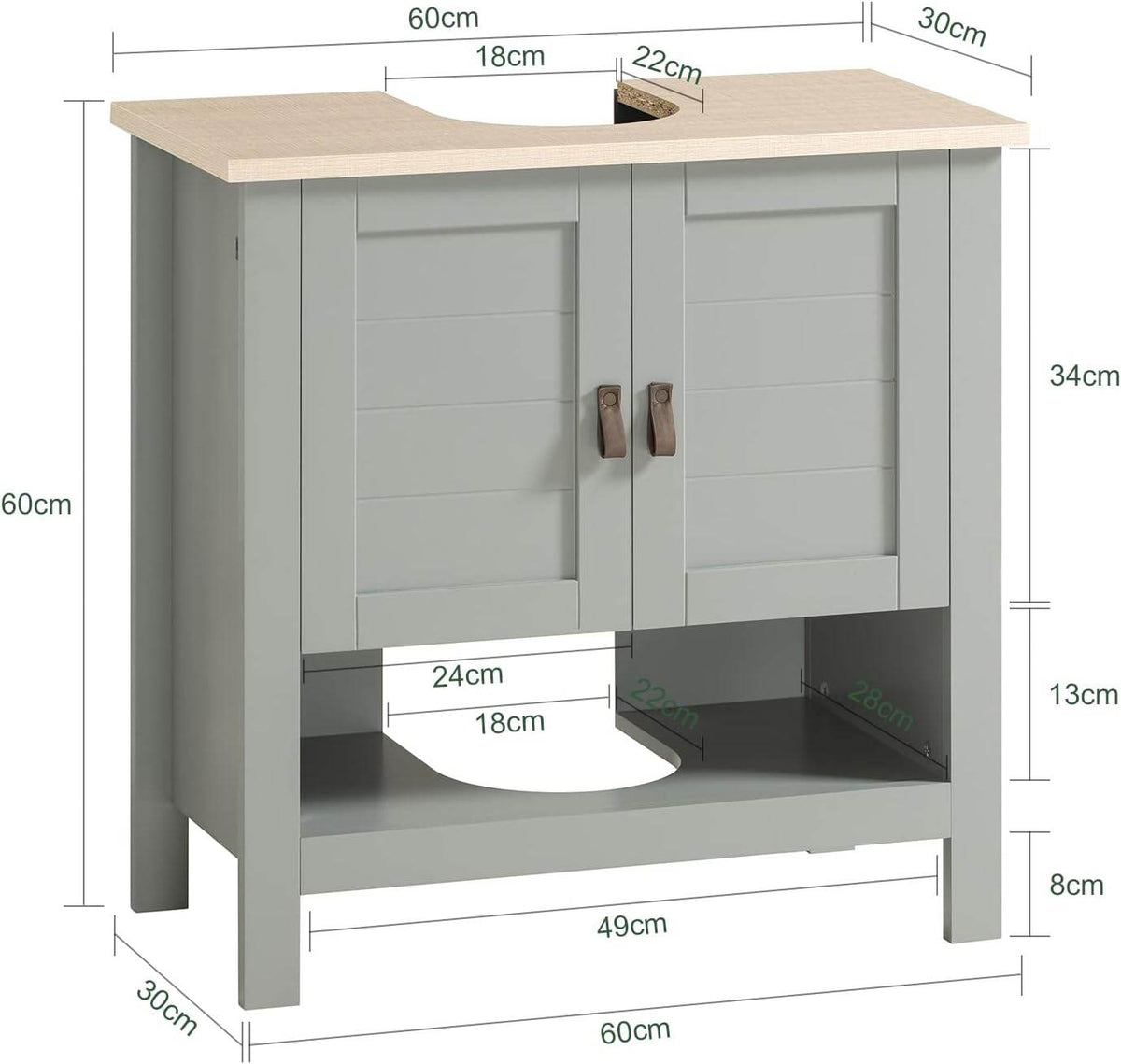 Waschbeckenunterschrank | Badschrank | Waschtisch Hellgrau | BZR69-II-HG - Palo24