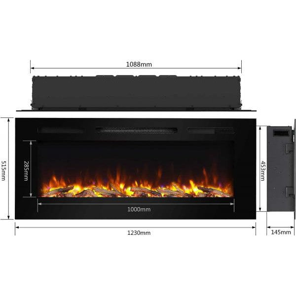BALDERIA Fiamma 48" Elektrischer Einbaukamin LED 3D-Flammeneffekt 2000W - Palo24