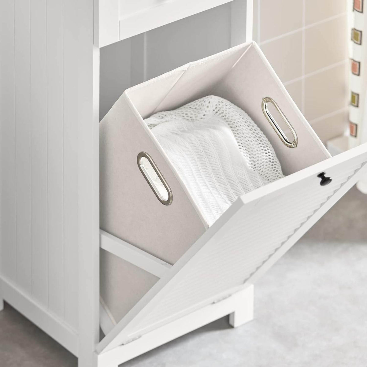 Wäscheschrank mit Wäschesack | Wäschesammler | Wäschekorb Weiss BZR73-W - Palo24