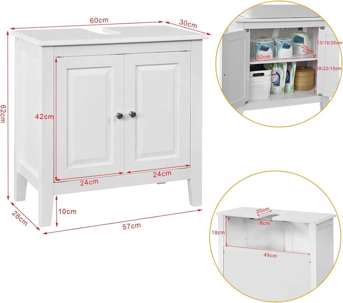 Waschbeckenunterschrank Weiss Badezimmerschrank | Landhaus | FRG202-W - Palo24