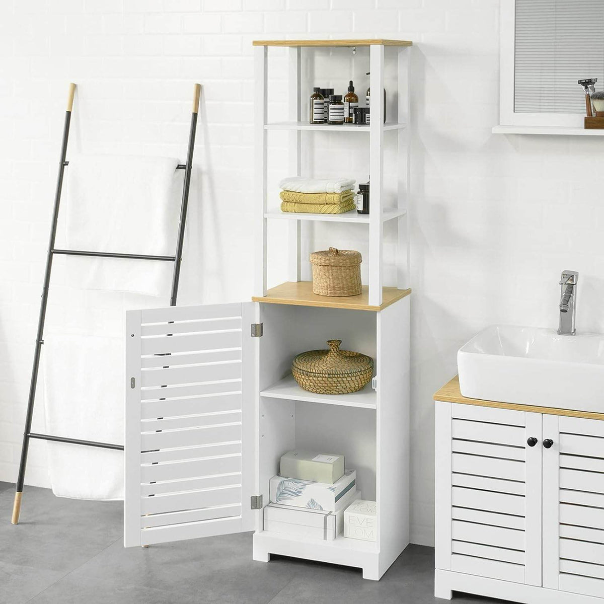 Bad Hochschrank | Badschrank Weiss Badezimmermöbel | BZR43-W - Palo24