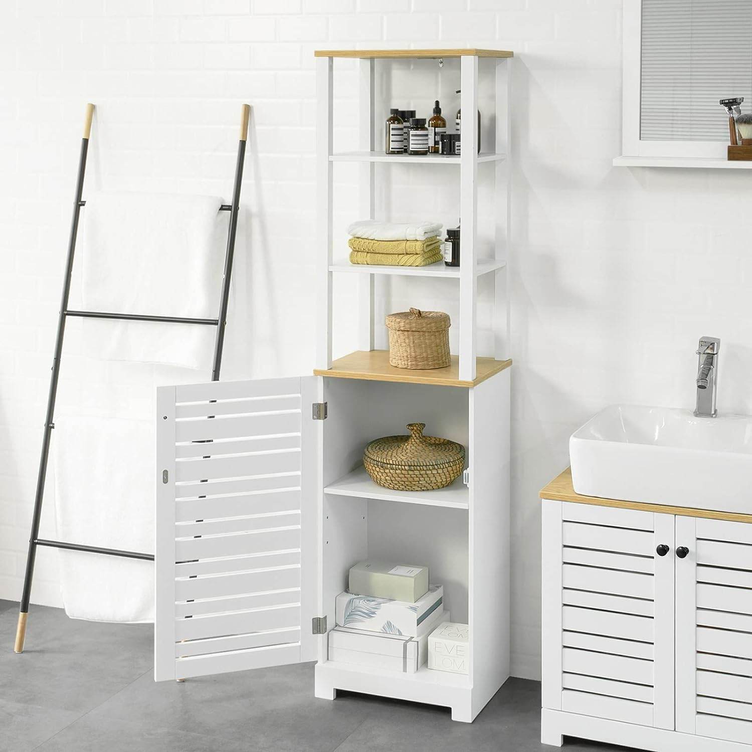 Bad Hochschrank | Badschrank Weiss Badezimmermöbel | BZR43-W - Palo24