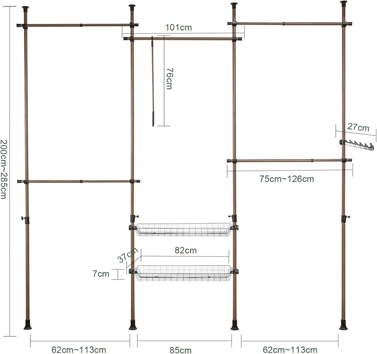 Teleskop Kleiderstange | Kleiderstangen System | Regalsystem | KLS04-BR - Palo24