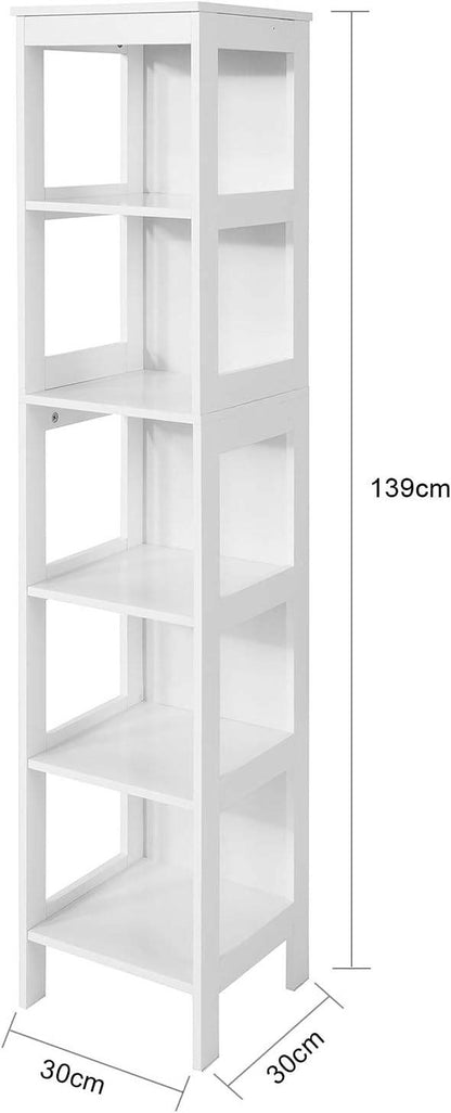 Badregal mit 5 Ablagen | Bad Hochschrank | Weiss BZR14-W - Palo24