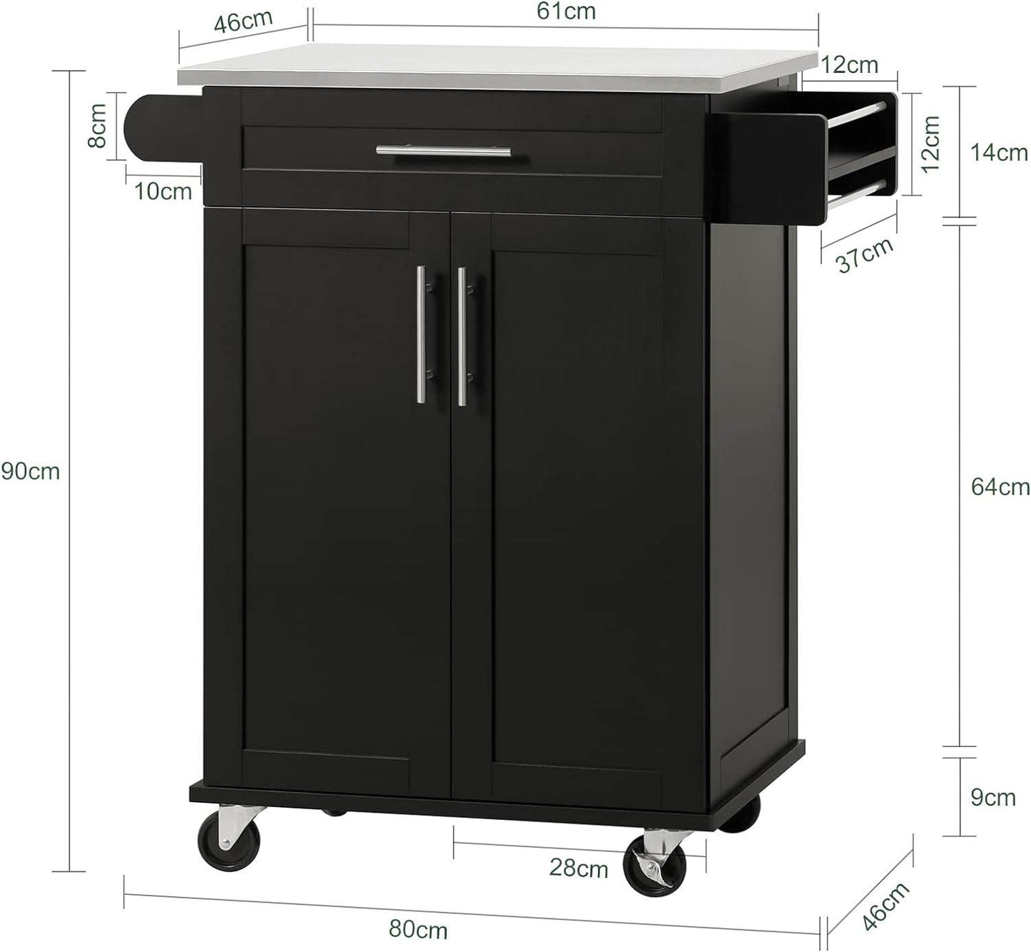 Küchenwagen | Getränkewagen fürs Büro | Servierwagen Schwarz | FKW110-SCH - Palo24
