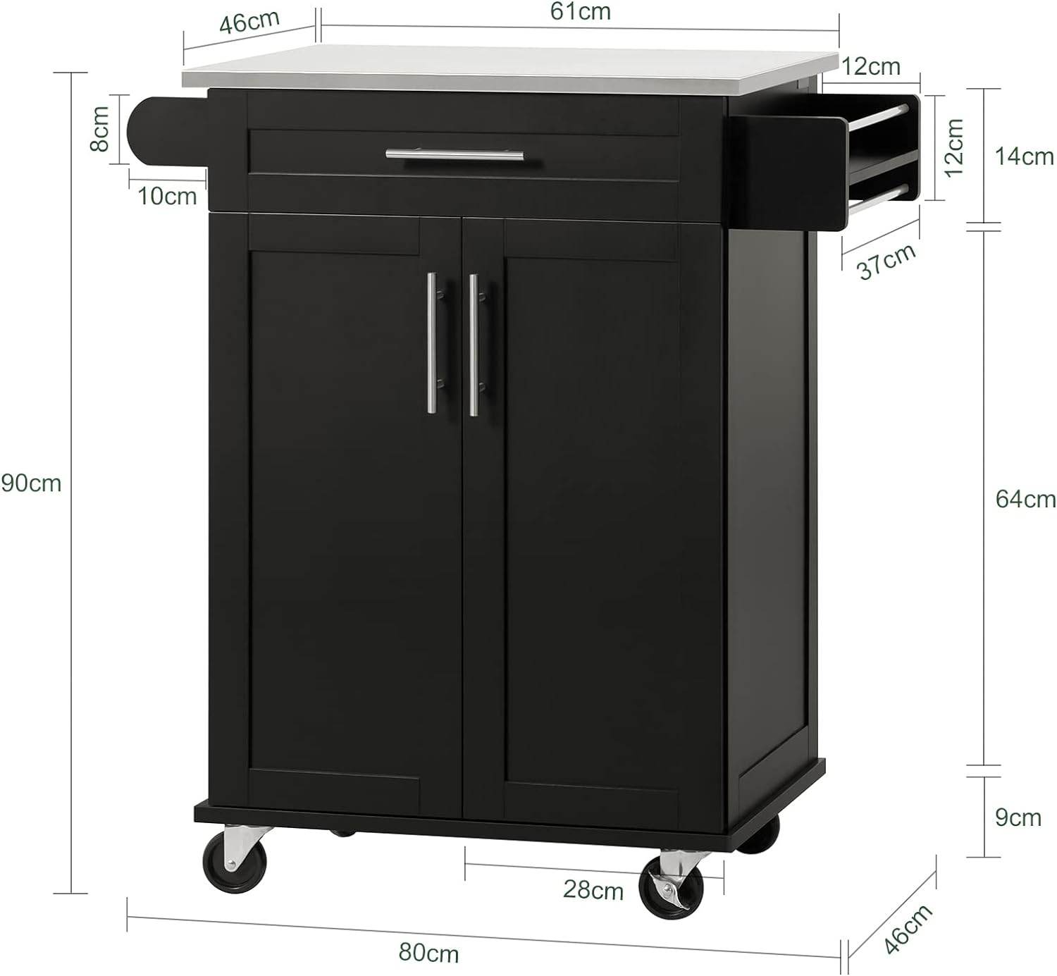 Küchenwagen | Getränkewagen fürs Büro | Servierwagen Schwarz | FKW110-SCH - Palo24