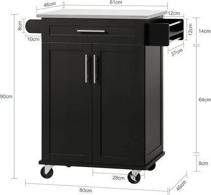 Küchenwagen | Getränkewagen fürs Büro | Servierwagen Schwarz | FKW110-SCH - Palo24