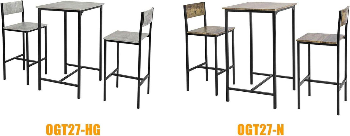 Bartisch mit 2 Barhocker | Bartisch set | 3-teilig | grau | OGT27-HG - Palo24
