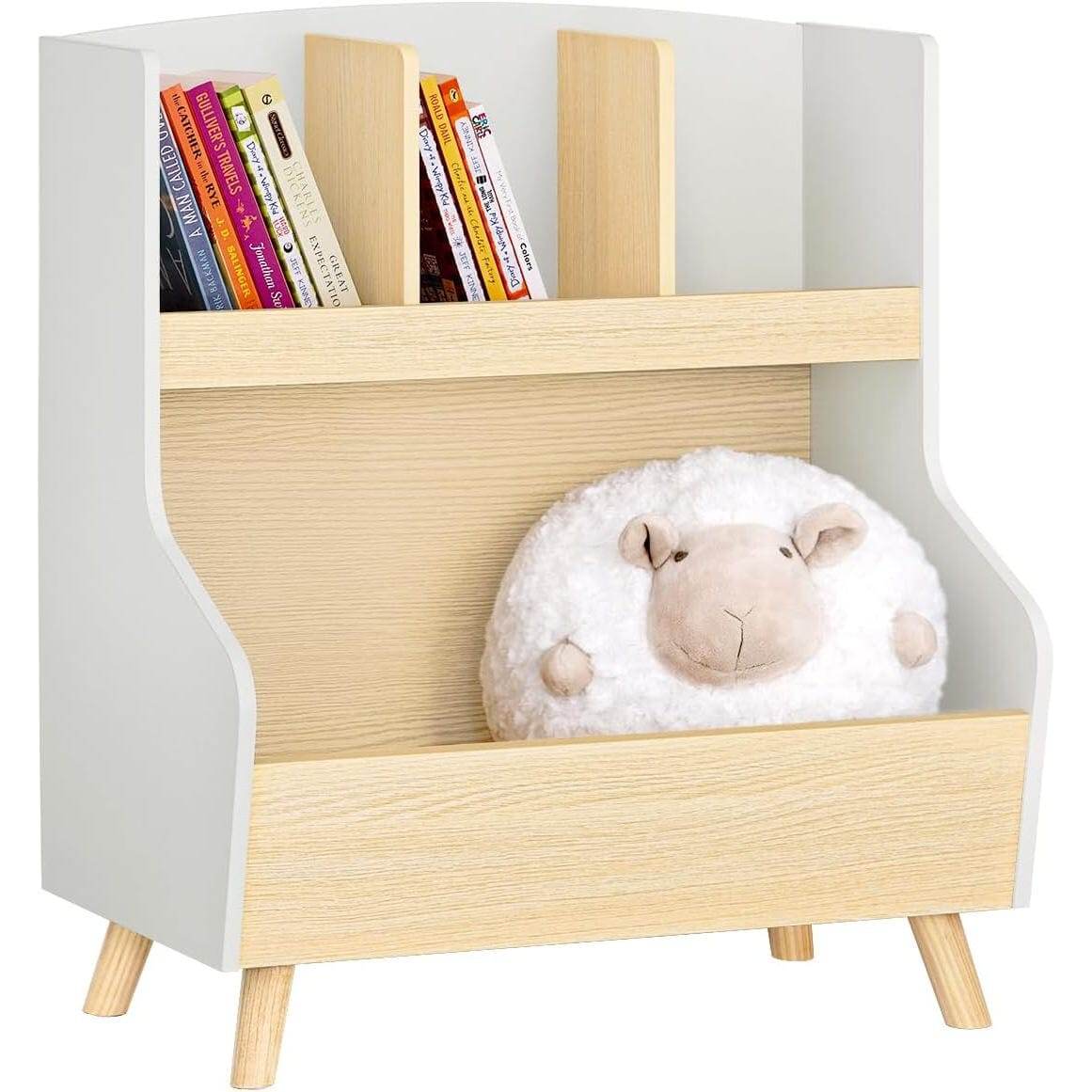 Kinderbücherregal | Spielzeugtruhe | Aufbewahrungsregal Kinderzimmer | Grau/Natur - Palo24