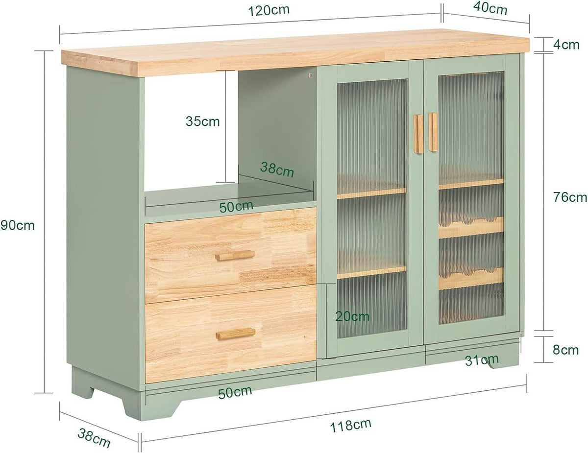 Sideboard mit 2 Glastüren | Küchenschrank | Kommode | Flurschrank | Grün - Palo24