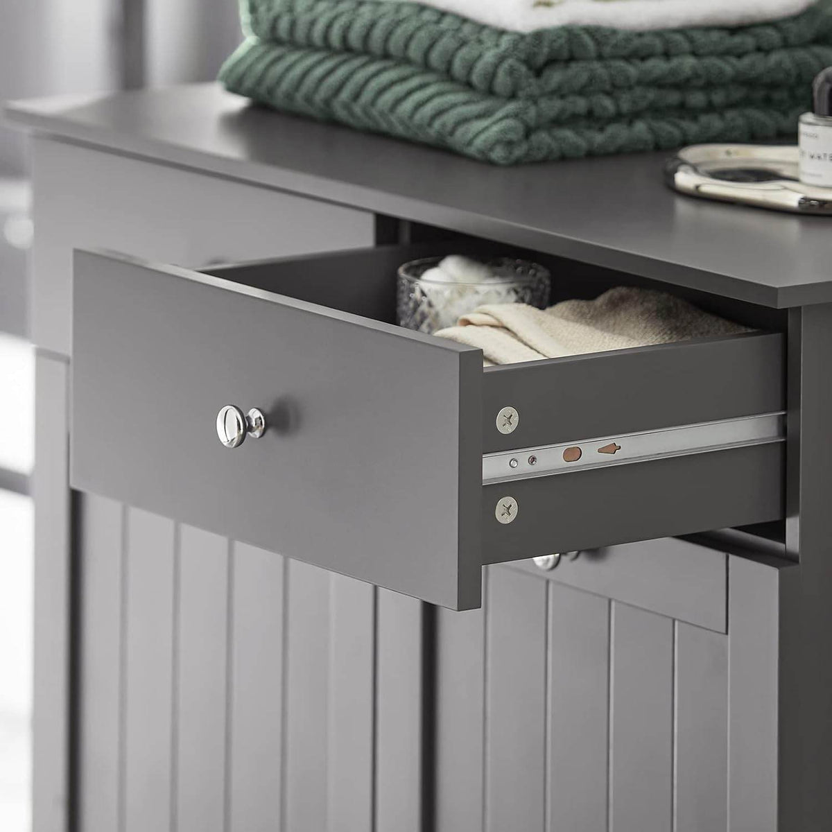 Wäscheschrank mit 2 Wäschesäcke | Wäschesammler | Wäschekorb Grau | BZR33-DG - Palo24