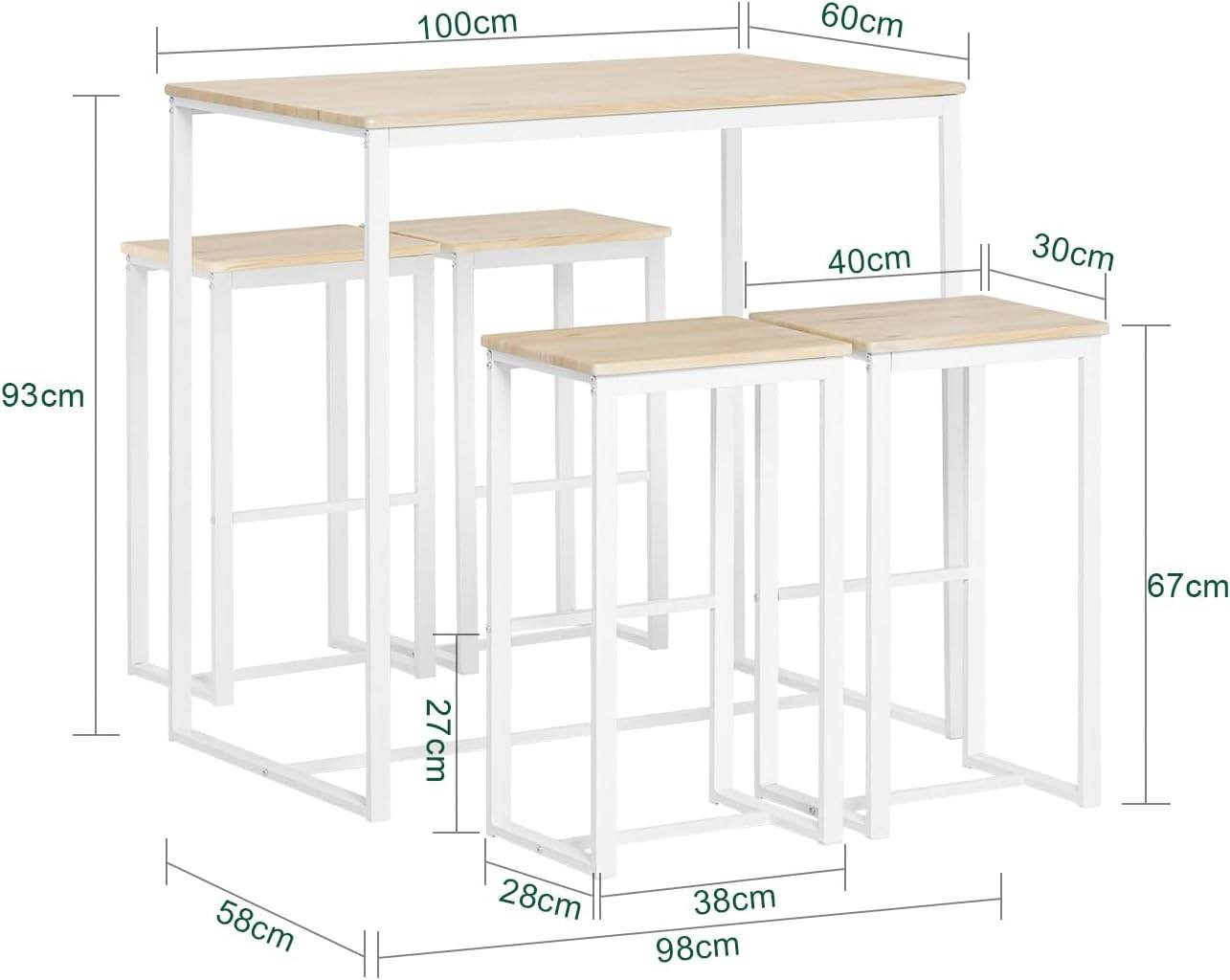 Bartisch mit 4 Hockern | Bartisch set | Stehtisch | 5-teilig | weiß-natur | OGT15-WN - Palo24