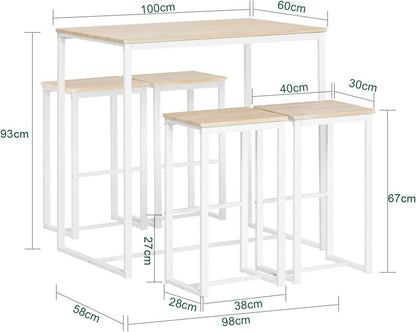 Bartisch mit 4 Hockern | Bartisch set | Stehtisch | 5-teilig | weiß-natur | OGT15-WN - Palo24