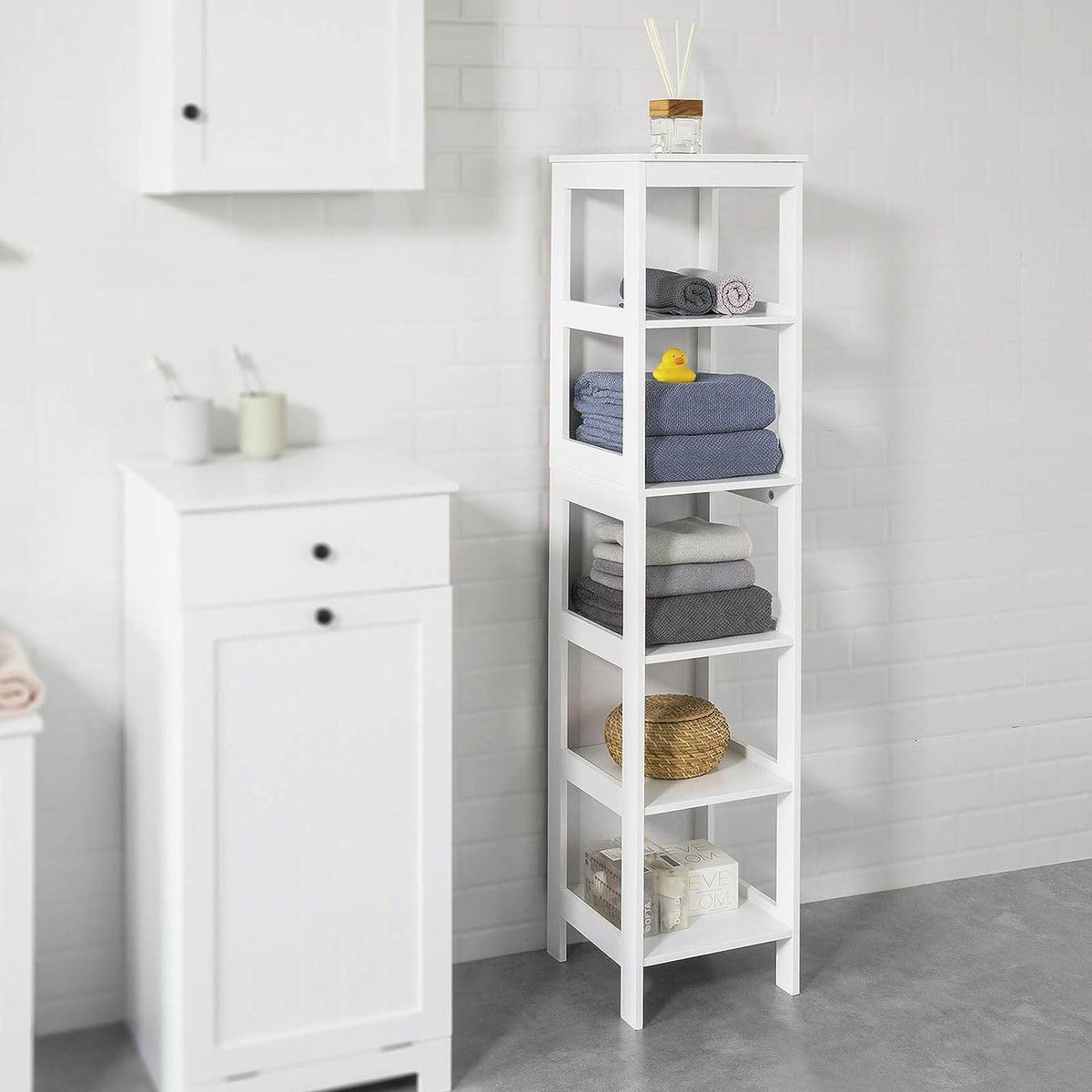 Badregal mit 5 Ablagen | Bad Hochschrank | Weiss BZR14-W - Palo24