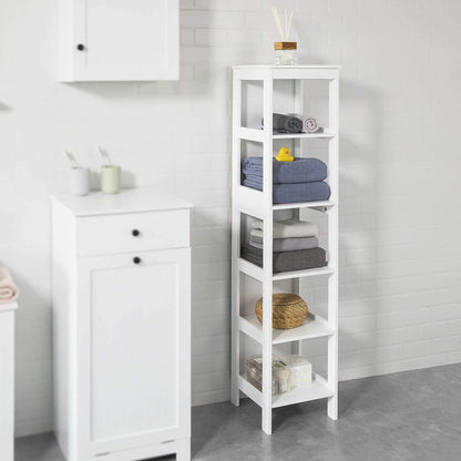 Badregal mit 5 Ablagen | Bad Hochschrank | Weiss BZR14-W - Palo24