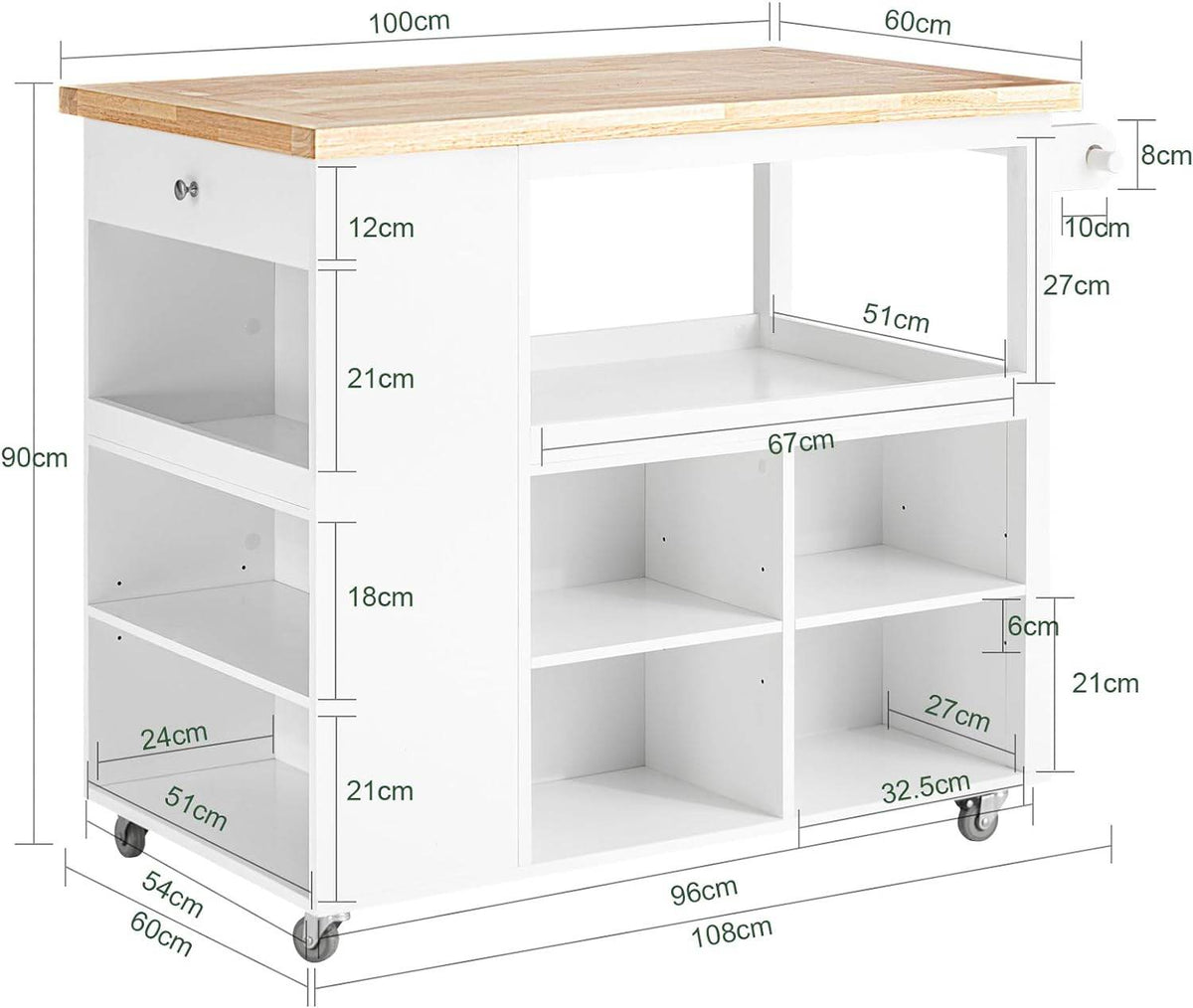 Desig Kücheninsel | Küchenwagen | Küchenschrank | Sideboard auf Rollen | FKW97-WN - Palo24