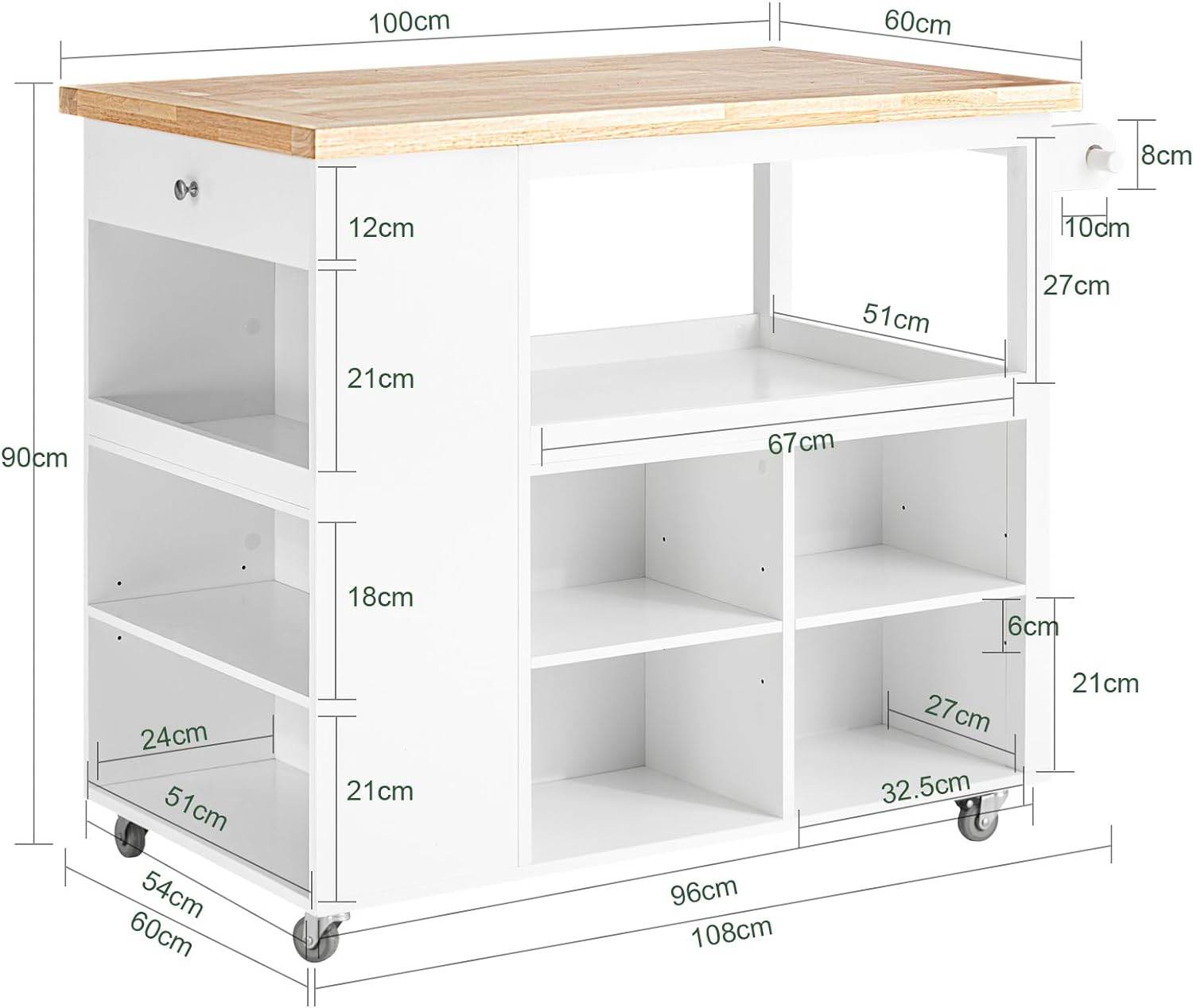 Desig Kücheninsel | Küchenwagen | Küchenschrank | Sideboard auf Rollen | FKW97-WN - Palo24