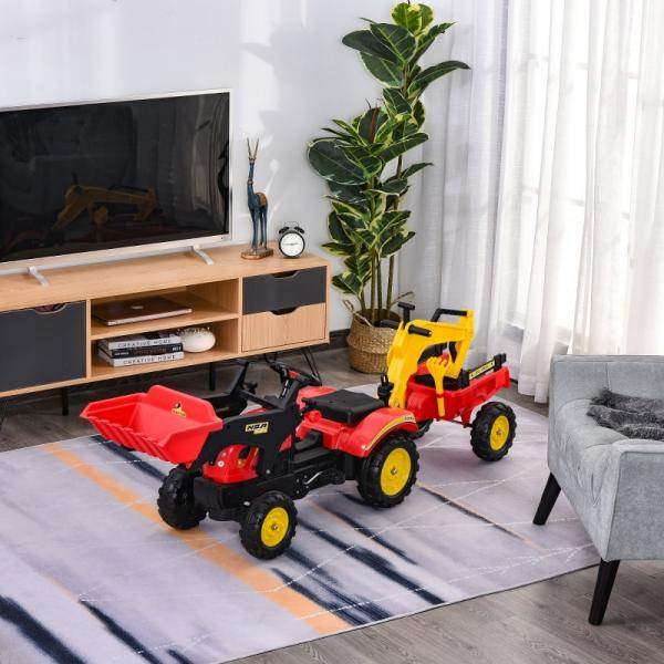 Trettraktor mit Anhänger Tretbagger mit Frontlader Kindertrettraktoren ab 3 Jahre Stahl Kunststoff Rot 179 x 42 x 59 cm - Palo24