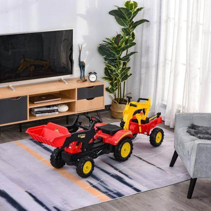 Trettraktor mit Anhänger Tretbagger mit Frontlader Kindertrettraktoren ab 3 Jahre Stahl Kunststoff Rot 179 x 42 x 59 cm - Palo24