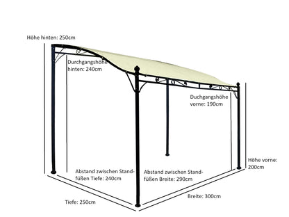 Anbaupavillon MANTOVA 3x2,5 Meter, Stahl dunkel, Plane PVC-beschichtet écru