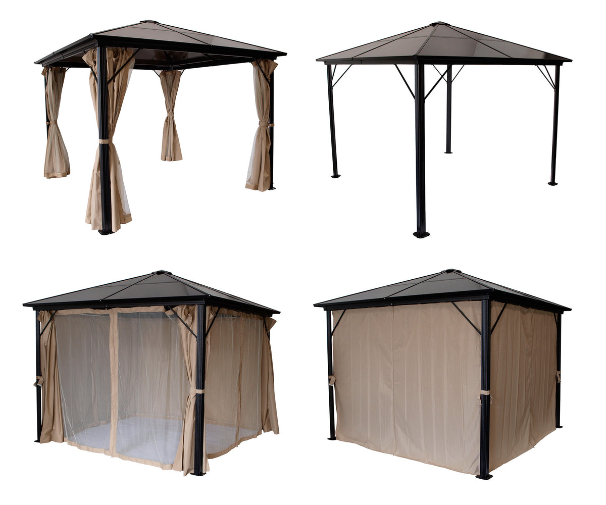 Pavillon MONTREAL 3x3 Meter, Aluminium schwarz, Dach aus PC-Kunststoff