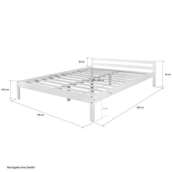 Holzbett Doppelbett Futonbett 140x200 weiss Kiefer Massivholz - Palo24
