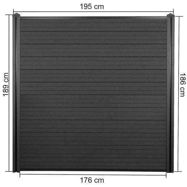 WPC-Sichtschutz Sarthe, Windschutz Zaun, WPC-Pfosten ~ 3er Set, 5,7m anthrazit - Palo24
