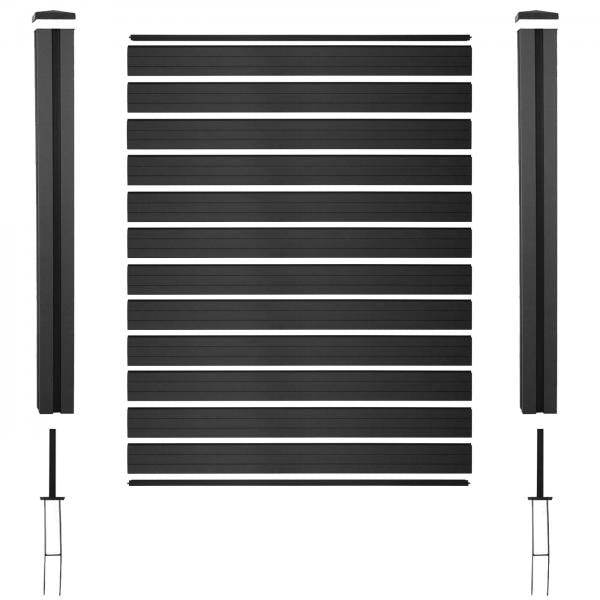 WPC-Sichtschutz Sarthe, Windschutz Zaun, WPC-Pfosten ~ 3er Set, 5,7m anthrazit - Palo24